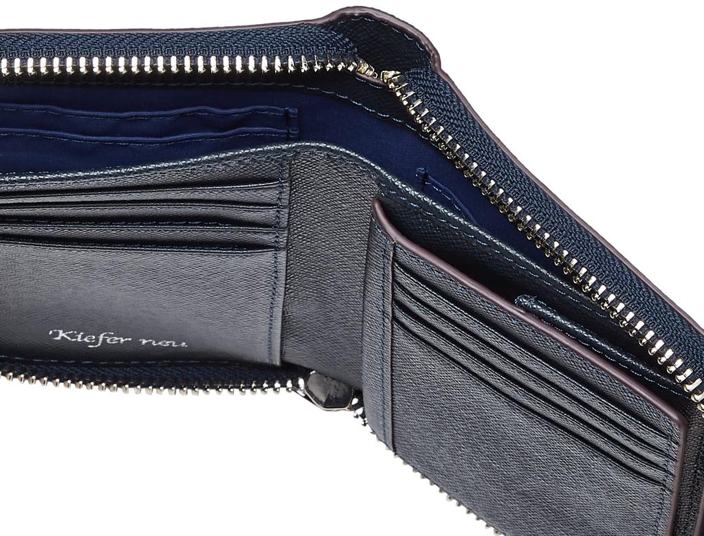 Kiefer Neu Sottile Round Middle Wallet, Saffiano Leather, Long Wallet, Zipper-Resistant, Navy, Free Size