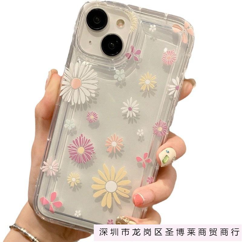 Applicable to Apple 16 daisy iPhone mobile phone case 13/14 fresh and transparent flower 15promax anti-drop 11/12