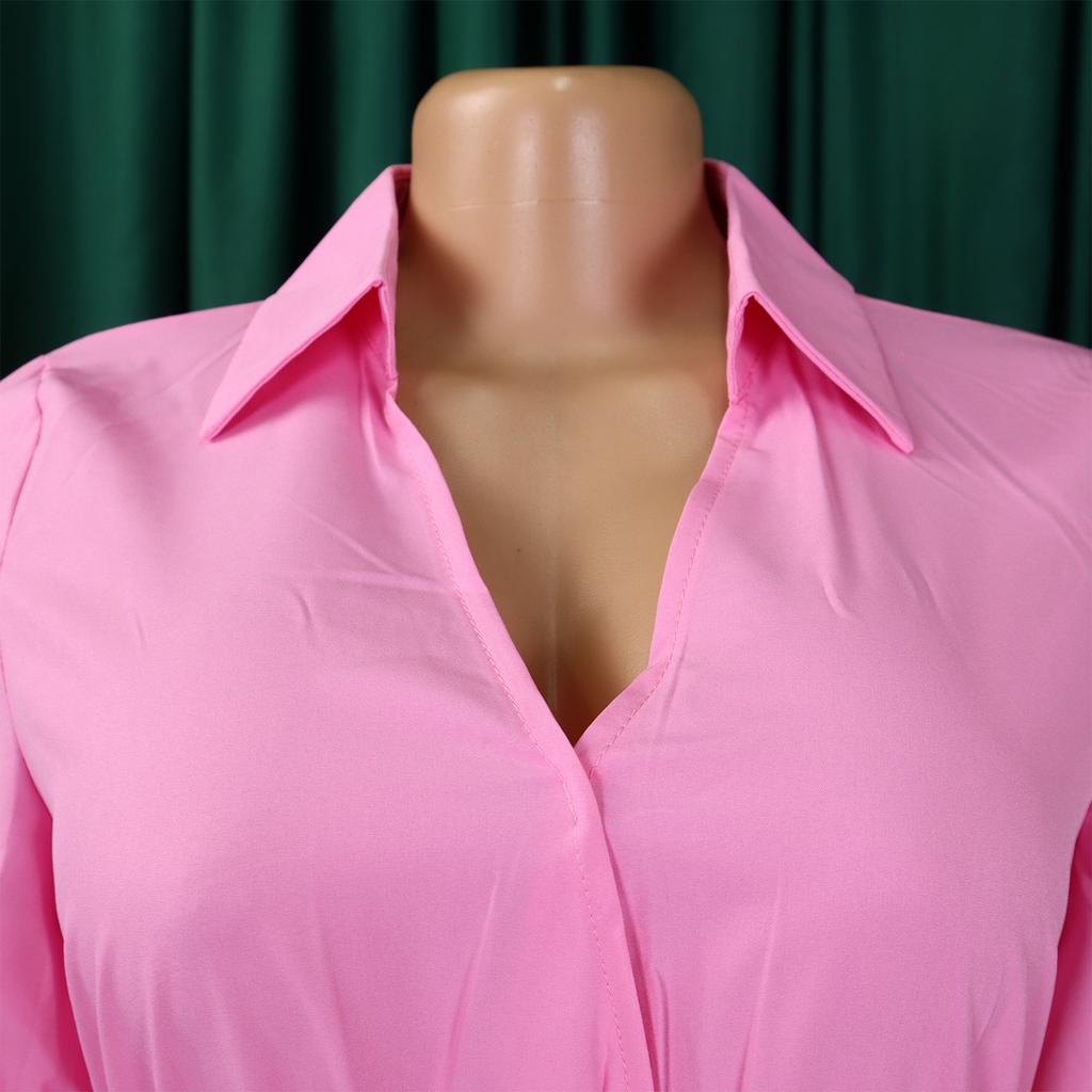 YYFS Damenmode Sommer Frühling Einfarbig Druck 3/4 Ärmel Polokragen Hohe Taille Freizeitkleider