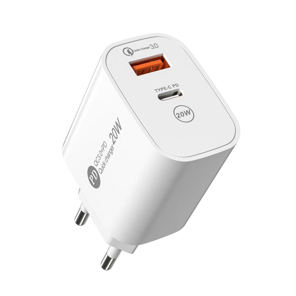 PD20W Dual-Port (A+C) QC3.0 Fast Charger for Apple Phones - US/EU Plug