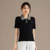 RAIN.CUN Women's Academy Style Color-block Knit Polo Shirt