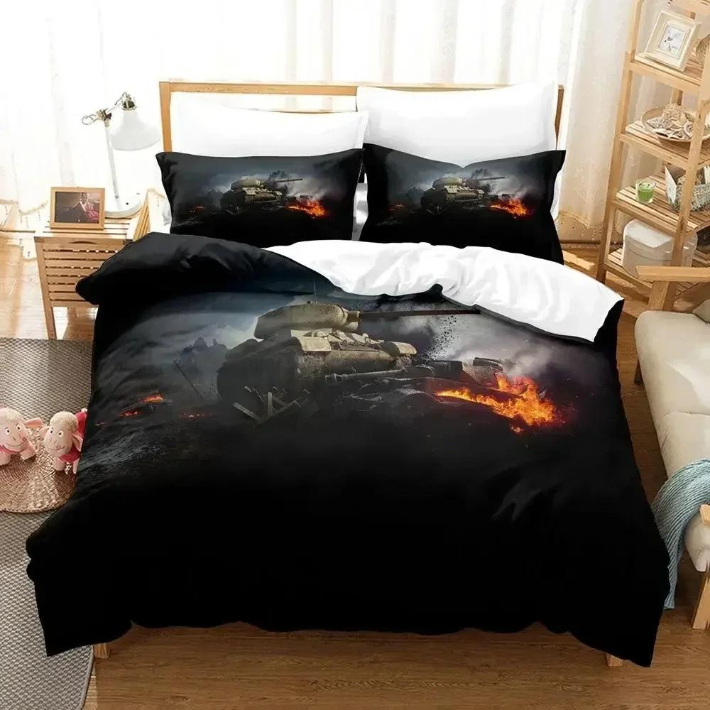 Tank Duvet Cover Set King Size War Theme Bedding Set W-World Of Tank Game Gifts For Kids Boys Men Comfortable Bedroom Decor