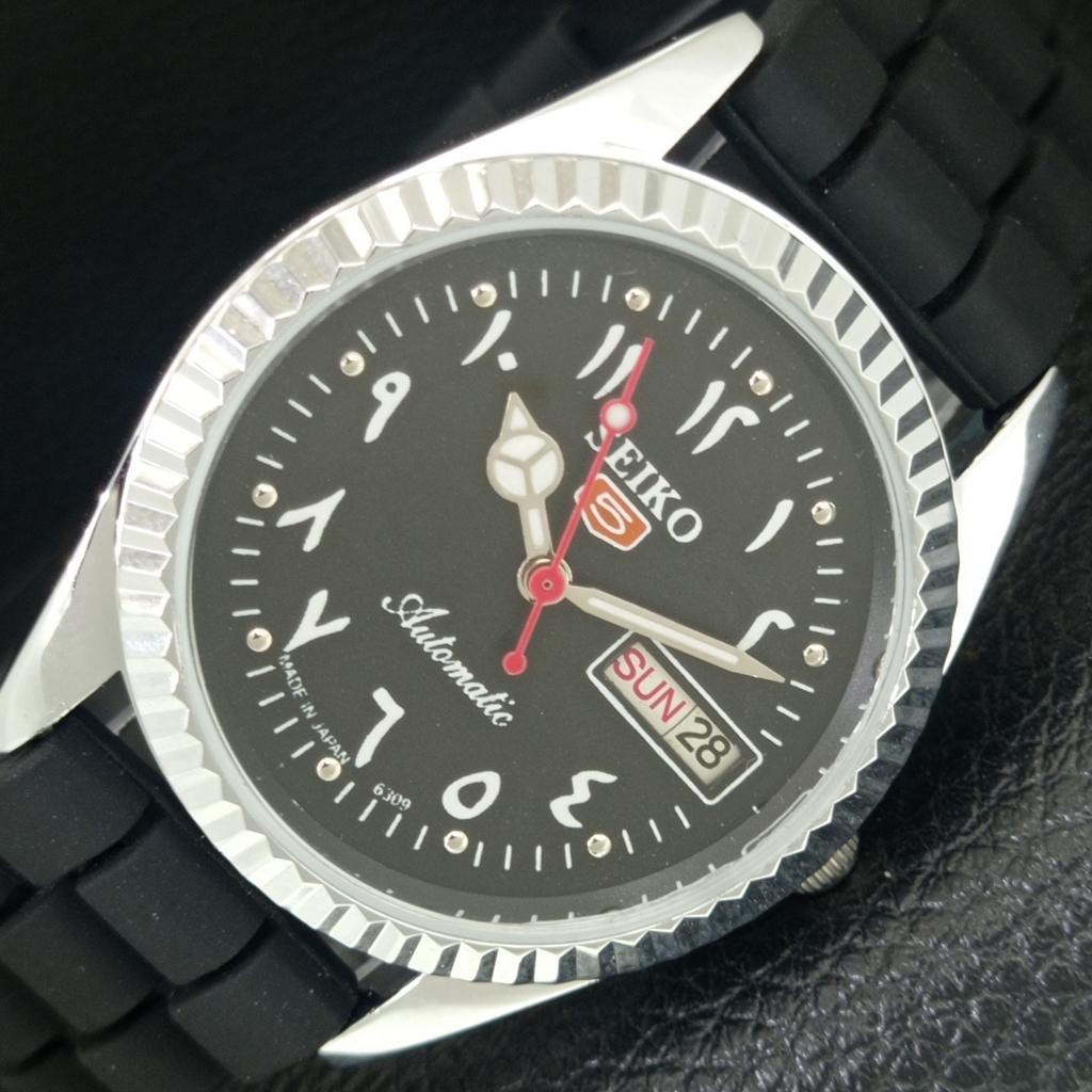 

VINTAGE SEIKO 5 AUTOMATIC 6309A JAPAN MENS REFURBISHED BLACK WATCH a442498-1