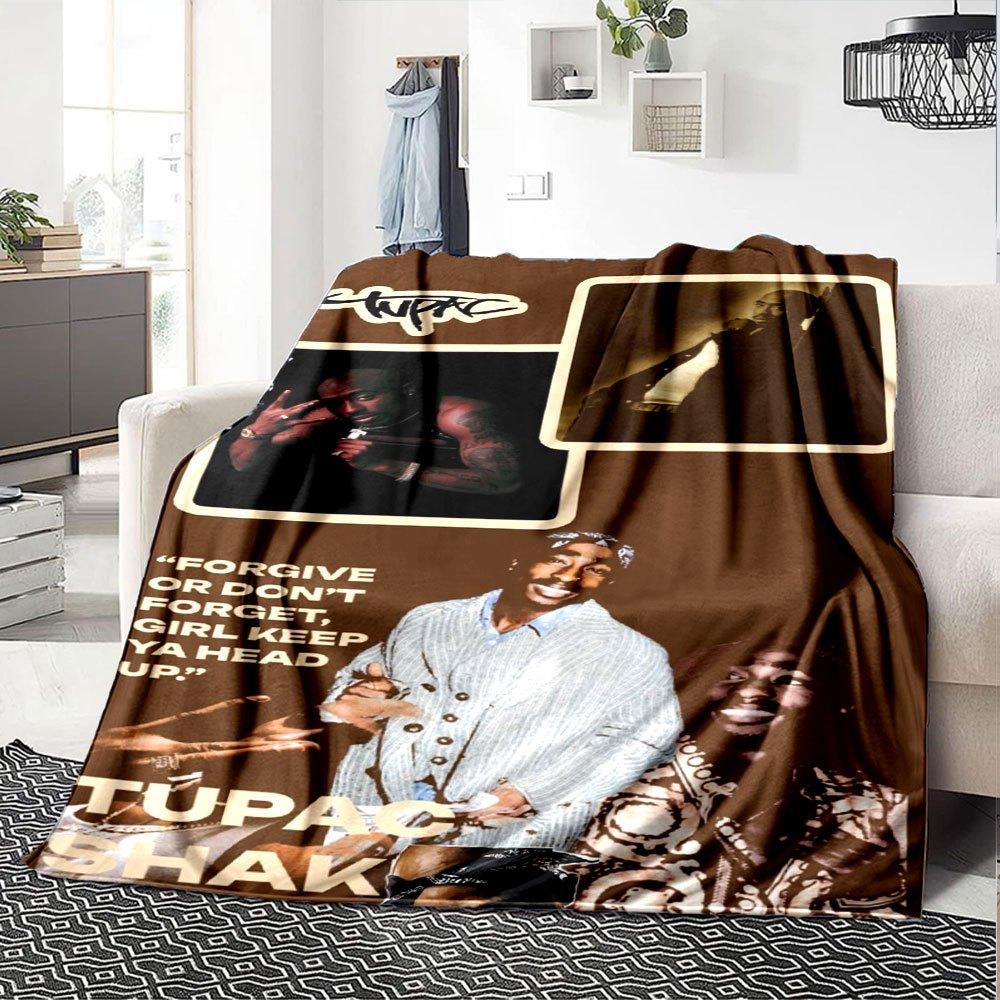 1pc 2PacHip Hop Blanket Soft Lightweight All Season Multi Purpose Throw for Sofa, Bed, Office & Picnics, French Style with Iconic Album Art & Quotes