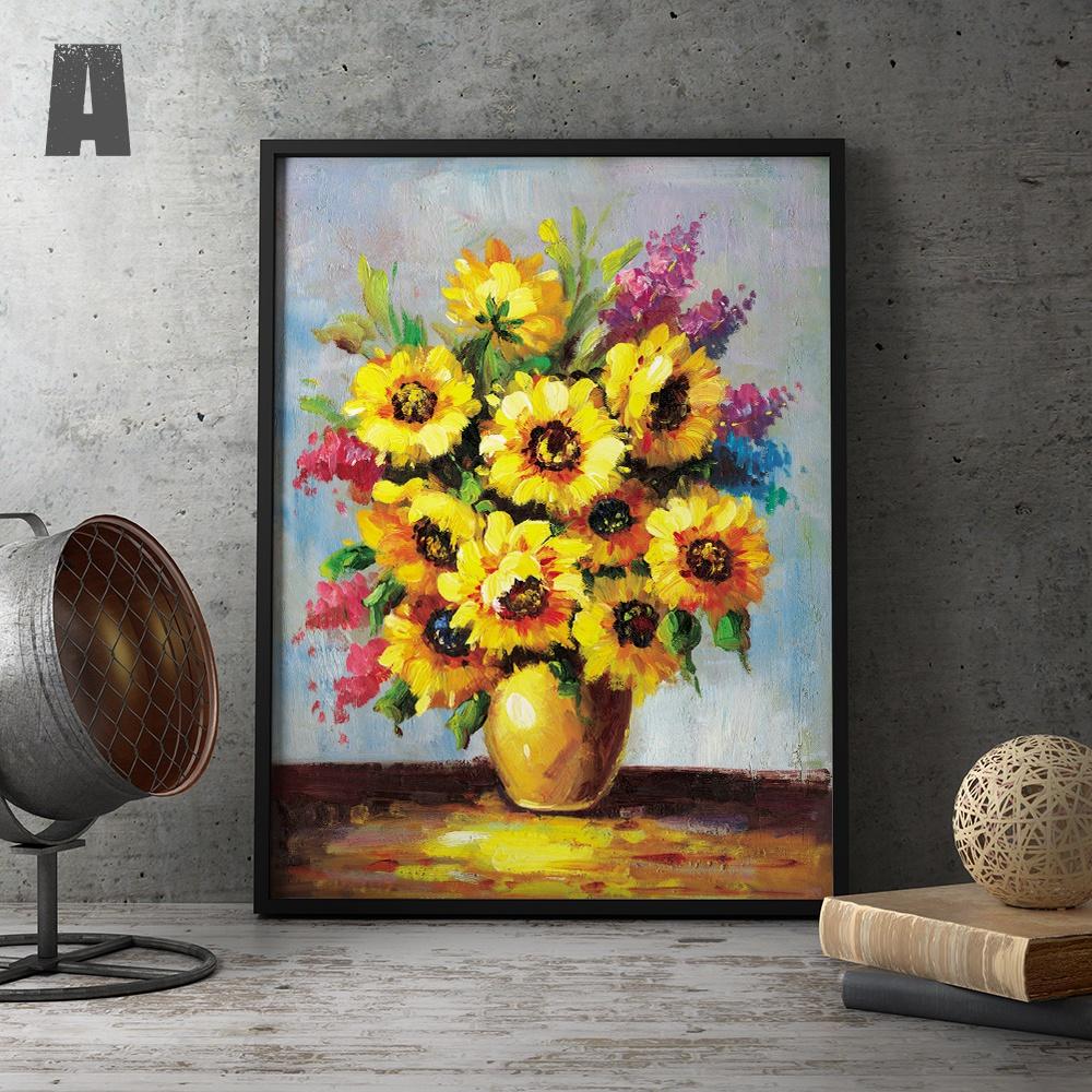 Modern Design 6 Styles of Flower Oil Painting Wall Poster Vintage Wall Art Canvas Living Room Mural Gift Bathroom Living Room Decoration