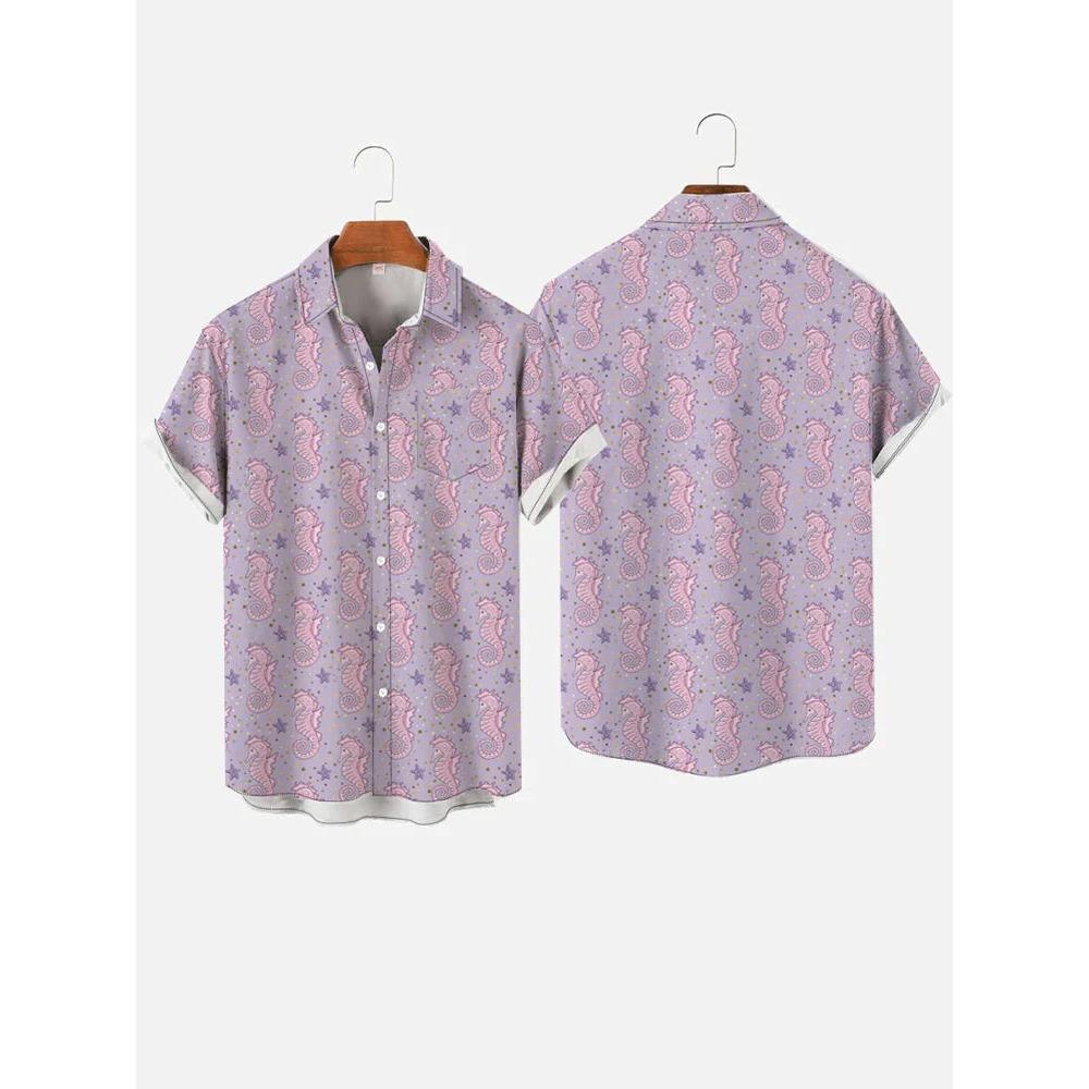 Octopus Print Men Hawaiian Shirt Summer Beach Short Sleeve