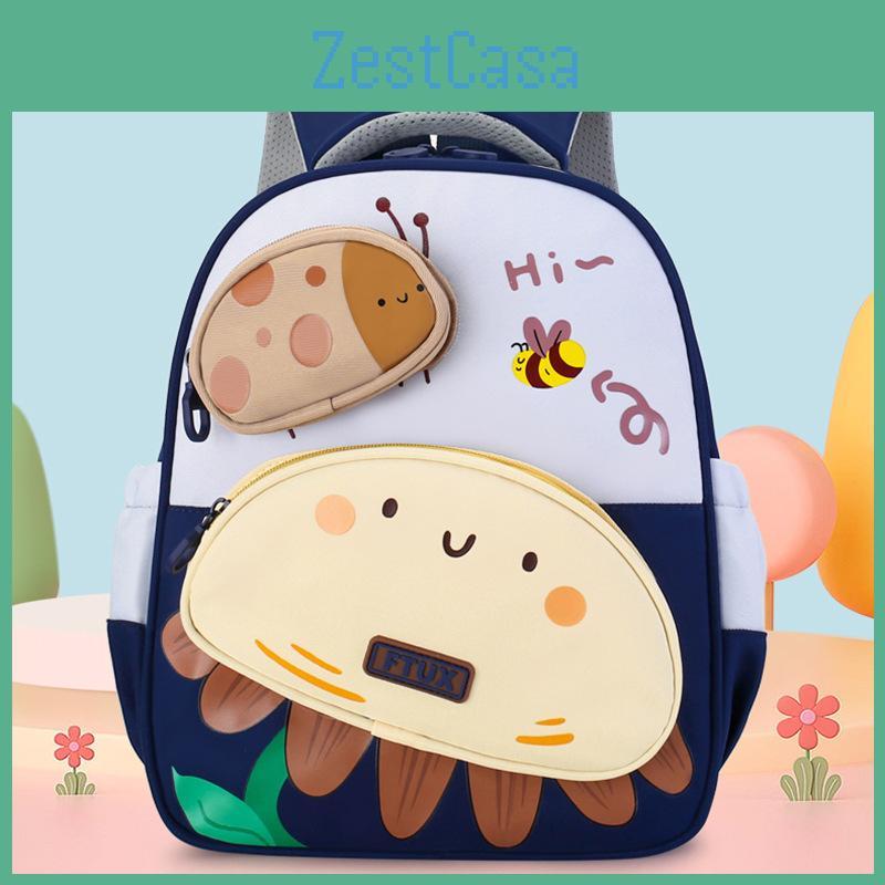 Cute Smiling Expression Flower Bee Pattern Children Backpack For Daily Use