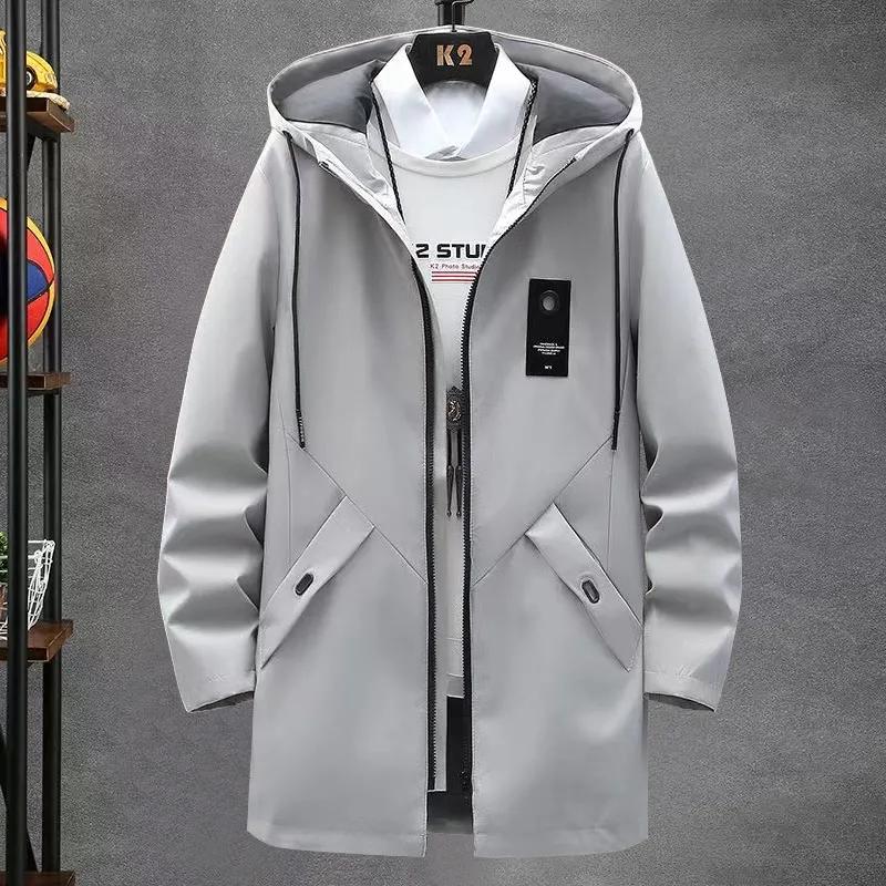 

Spring Men s Classic Fashion Trend Long Windbreaker Men Casual Loose Hooded Coat XXXXL сірий