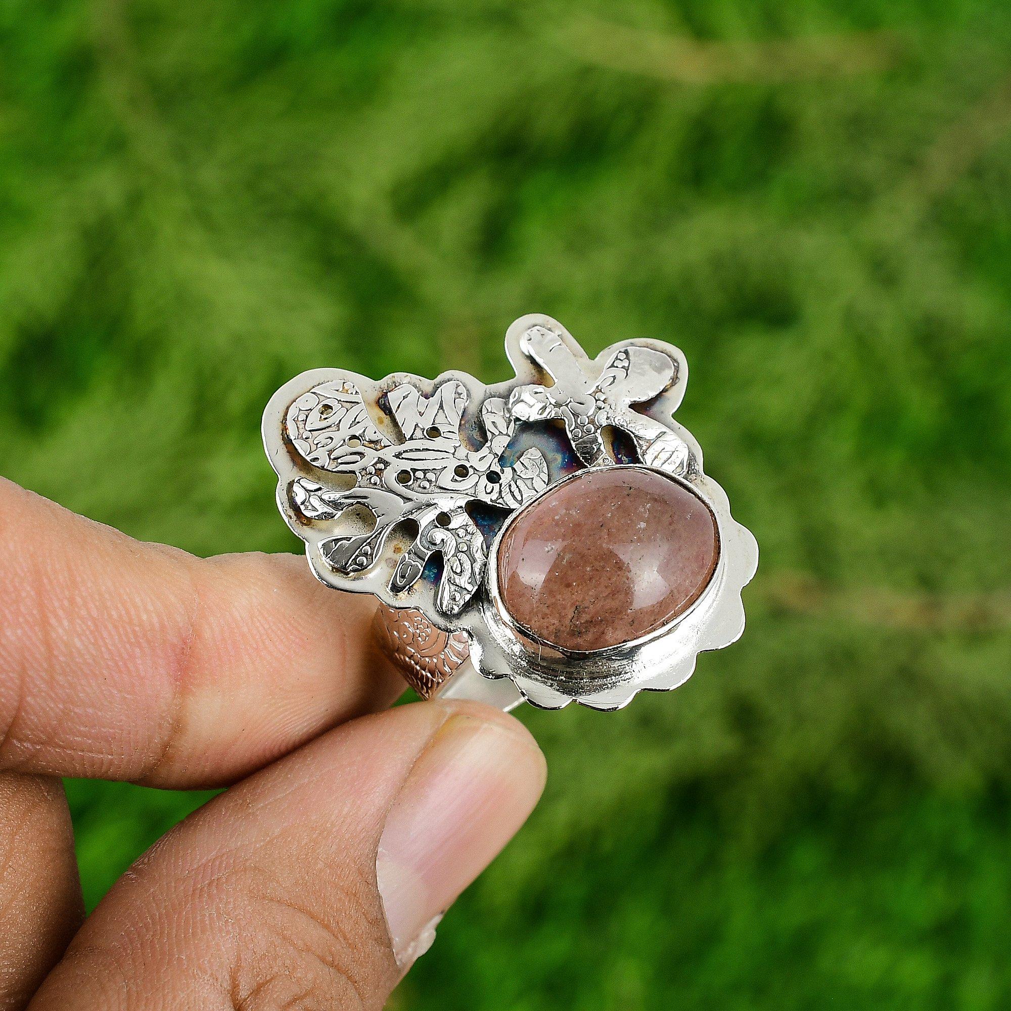 

Womens day Sale 925 Silver Oval Sunstone Gemstone Mother Ethnic Stackable Ring Adjustable