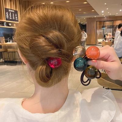2Pcs Women Hair Ropes Transparent Jelly Ball Design High Elasticity Hair Ties