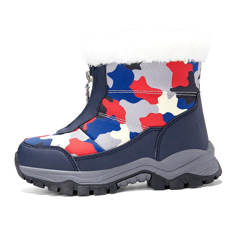 Children's snow boots winter new classmates fleece thickened children's warm waterproof large cotton shoes medium and older children's Martin boots