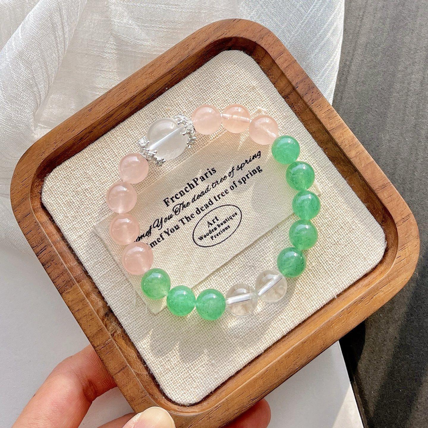 High Quality Natural Green Strawberry Crystal Powder Crystal White Crystal Design Bracelet Bracelet