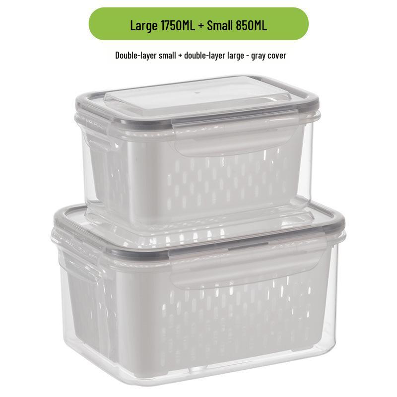 Double-Layer Fresh-Keeping Draining Basket for Kitchen Refrigerator - Vegetable Storage and Washing Box with Filter