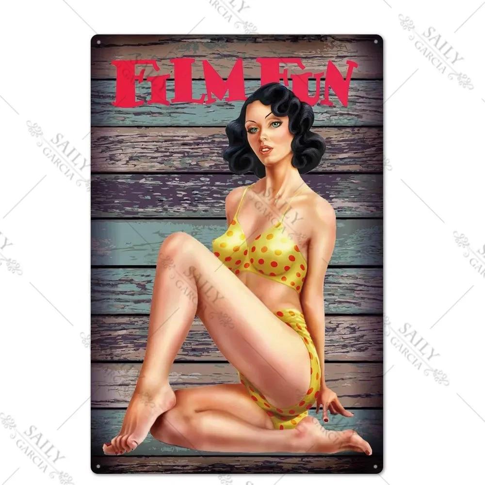 Vintage Surfing Girls Metal Sign Posters for Home Decor Fashion Art Wall Mural Bar Pub Sign Decor Metal Plate