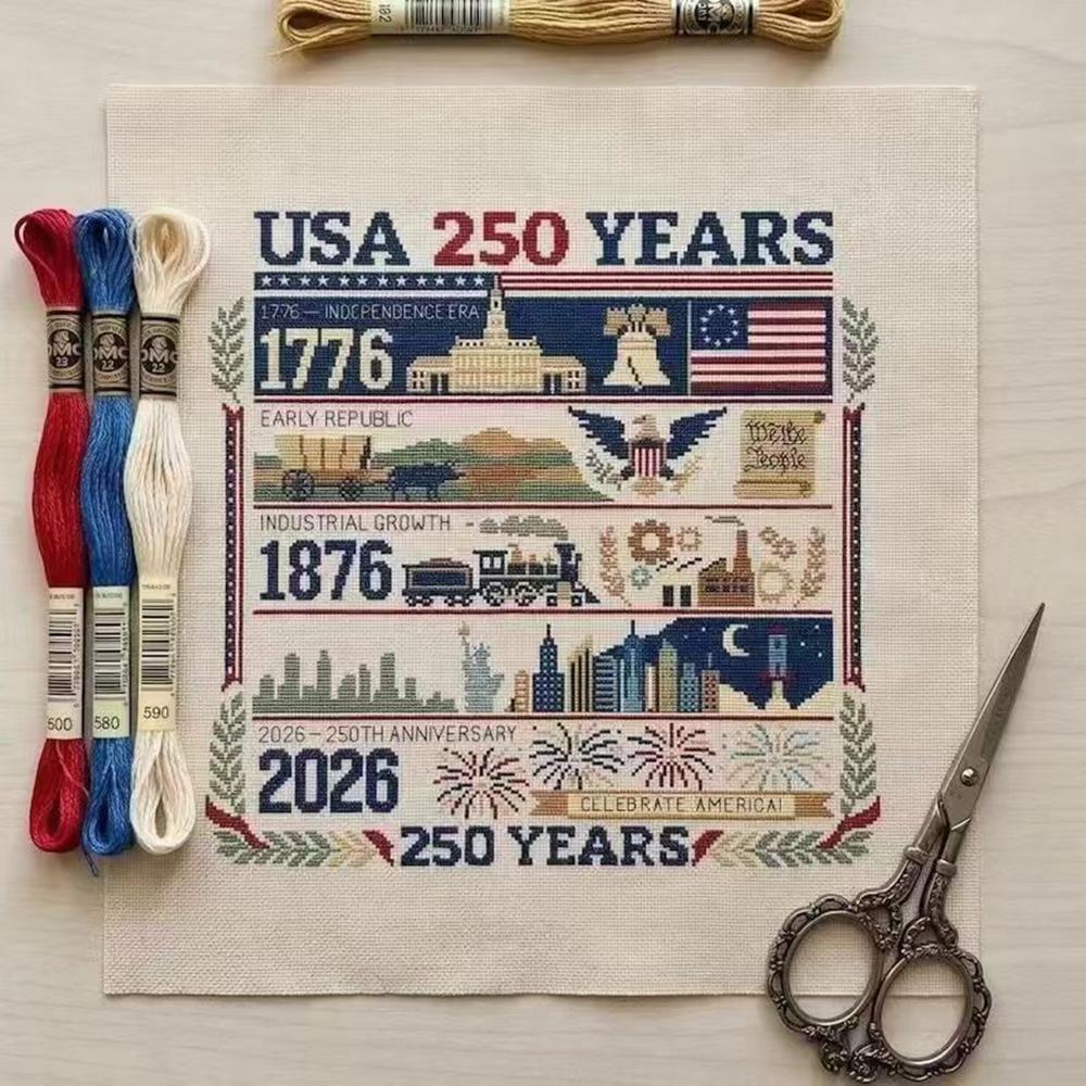 250 Usa Years Anniversary Counted Cross Stitch Kit 1776 Independence Era History Embroidery Patriotic Diy Needlework Craft