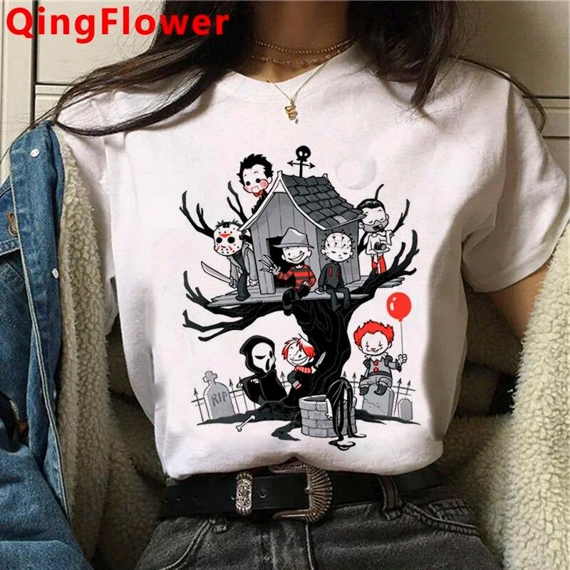 Chucky Harajuku Funny Cartoon Horror T Shirt Women Harajuku Ullzang Graphic T-shirt Vintage Anime Unisex Tshirt Fashion Top Tees FeUnisex