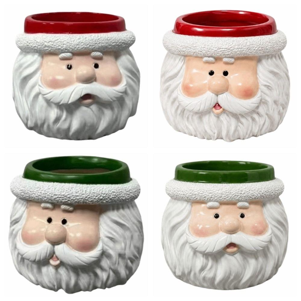 Resin Christmas Ornaments Cartoon Tabletop Plant Planter Santa Claus Flower Pot  Home