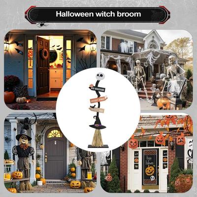 Halloween Witch Broom Wood Sign Room Decor Halloween Decorations For Indoor Outdoor Front Door Porch Lawn Garden Living Room
