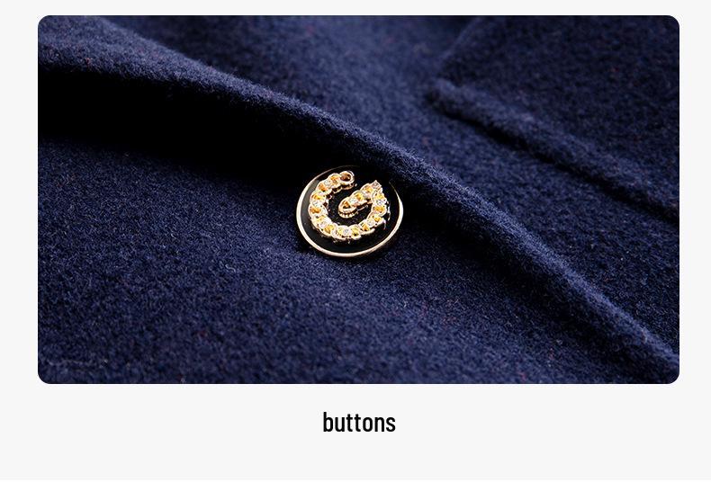Women's Dark Blue Wool Trench Coat, Autumn/Winter 2025, Thickened Mid-Length, Elegant Design.