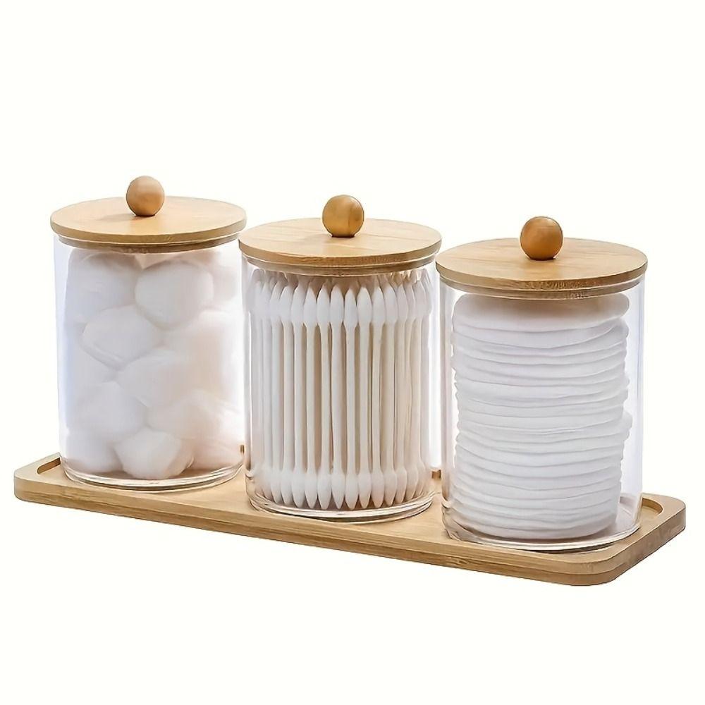 2/3/4Pcs Dust-proof Qtips Storage Holder Set Save Space Apothecary Container Jar  Cotton Pad