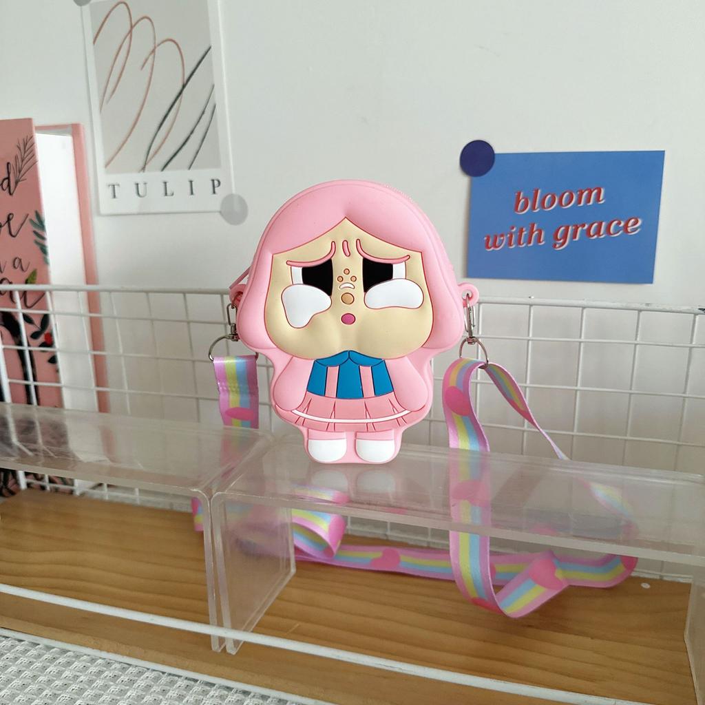 New Cute Children's Silicone Messenger Bag Cartoon Color Doll Boys and Girls Change Storage Bag Mini Earphone Bag