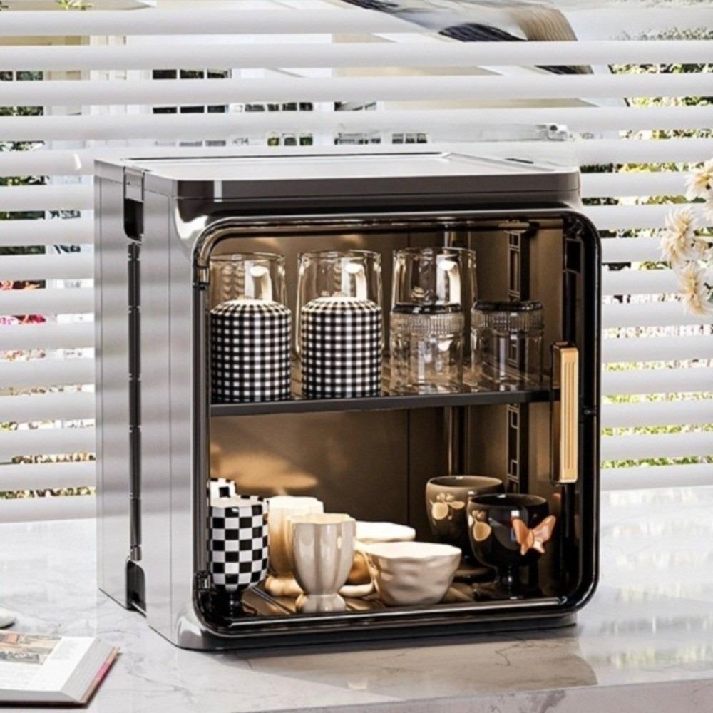 Dustproof Desktop Cup Storage Rack Multi functional Cabinet Drain Cup Rack Magnetic Dish Rack Kitchen Cupboard Household