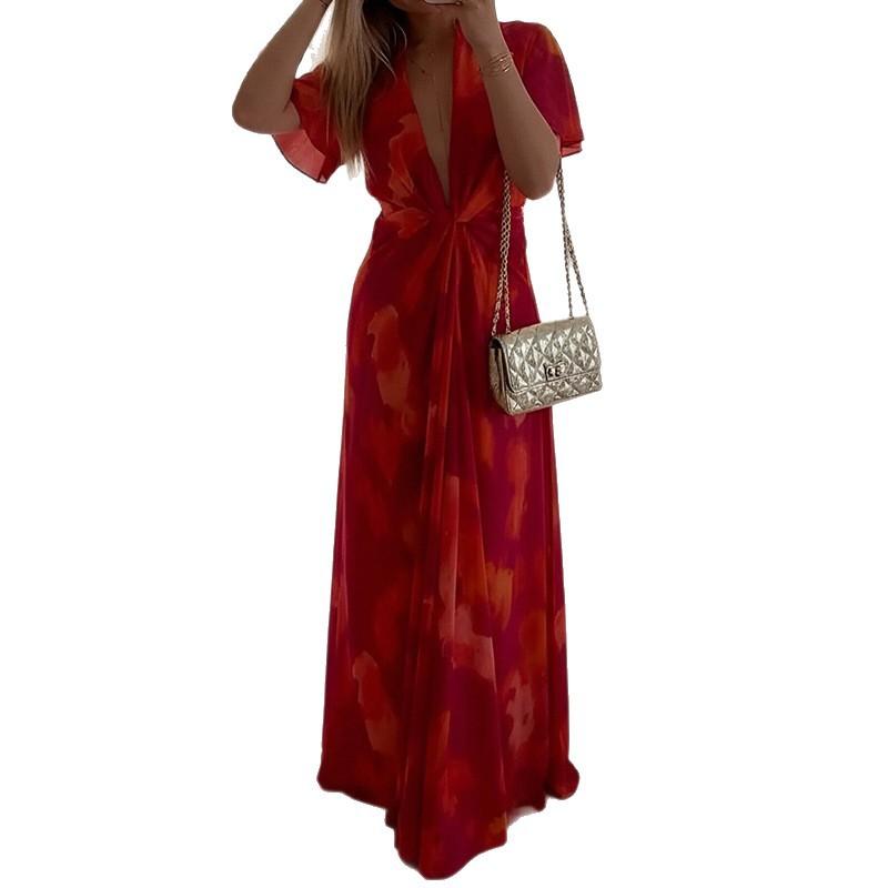 Summer new women's clothing, European and American dresses, fashionable and casual vacation style lace-up loose long skirts