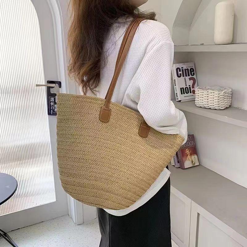 Straw Bag Women's Large-capacity New Holiday Beach Straw Bag Woven Bucket Bag Vegetable Basket Seaside Tote Bag