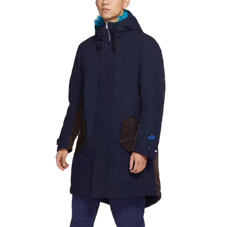 Nike Therma-Fit Hvit Plass Oversized Logo Print Color-Block Hettegenser Fleecejakke Herre Yttertøy Blå DD6776-451