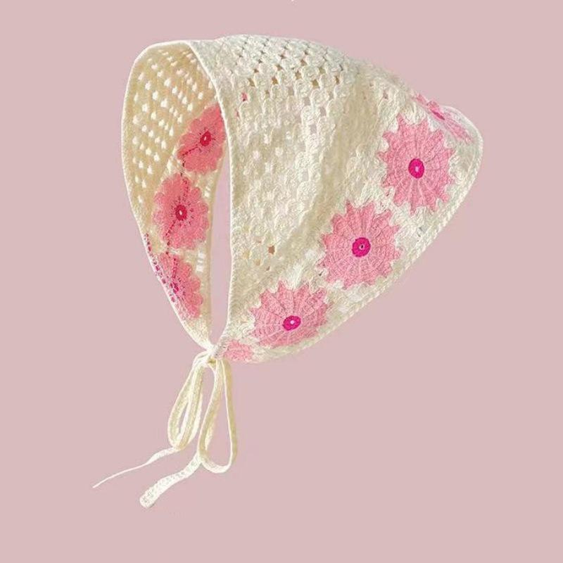 Ręcznie robiona szydełkowa trójkątna chusta na głowę: Francuski Retro, Wszechstronny, Styl Pastoralny