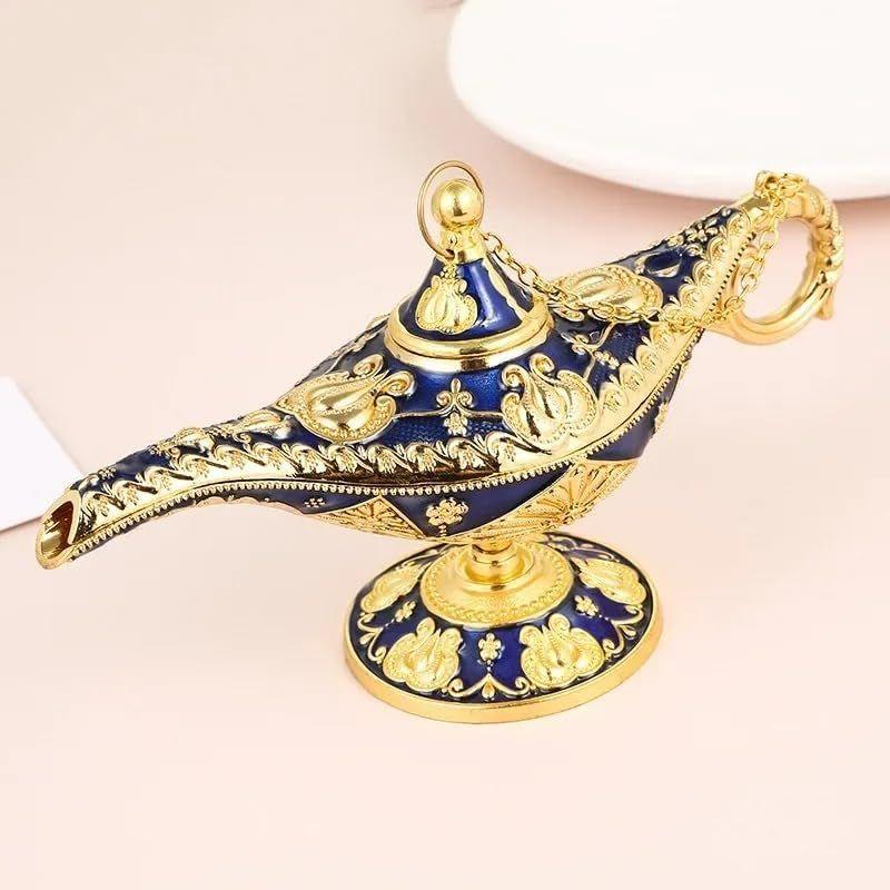 Vintage Aladdin Chirag Lamp-Luxurious Metal Jewelry Box,Decorative Showpiece,Home & Office-12 cm(Gold-Blue)