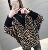 QYY Knit Loose Leopard High Dolman Fashionable Top for and Winter Women's Sweater, Fit, Pullover, Print, Neck, Sleeves, Spring, Autumn, (Black V-Neck)