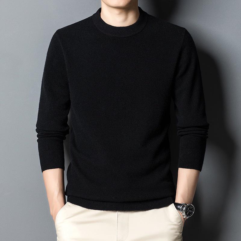 Men's 100% Pure Wool 330g Sweater - 2025 Autumn/Winter Round Neck Solid Color Casual Knit