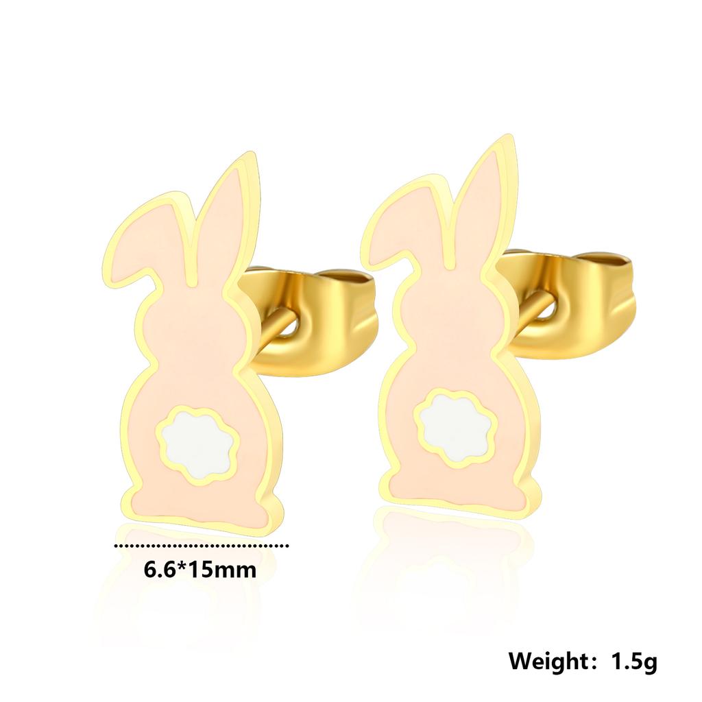 Cute Colorful Rabbit Stud Earrings for Children Girls Teenagers Jewelry Gifts Animal Small Piercing Drip-Oil Pink Rabbits Earing
