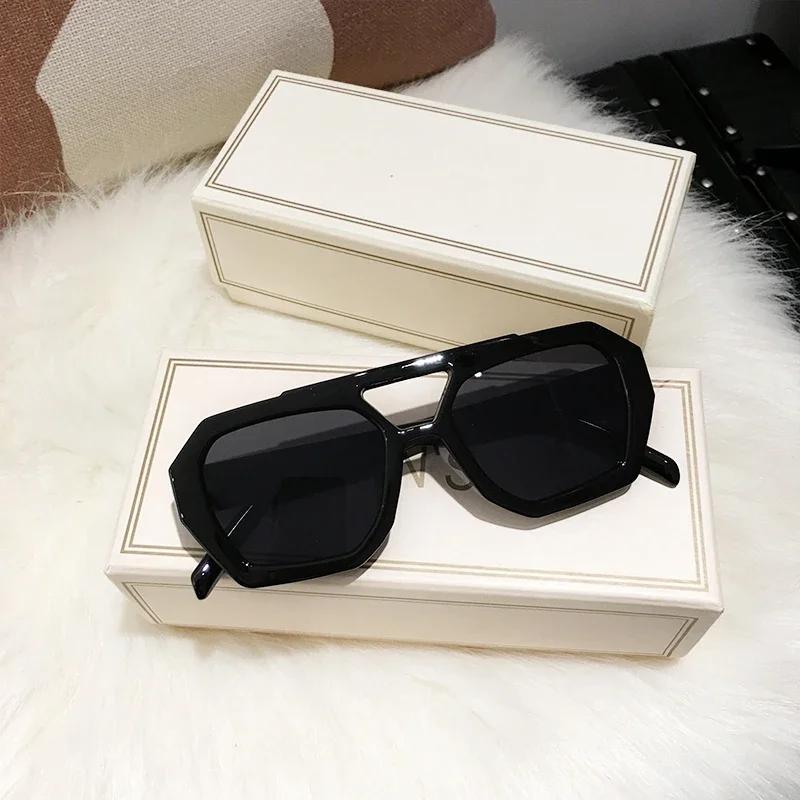 Retro Tortoiseshell Pilot Sunglasses Women Brand Designer Oversized Shades Eyewear Double Bridge Rectangle Men Sun Glassses
