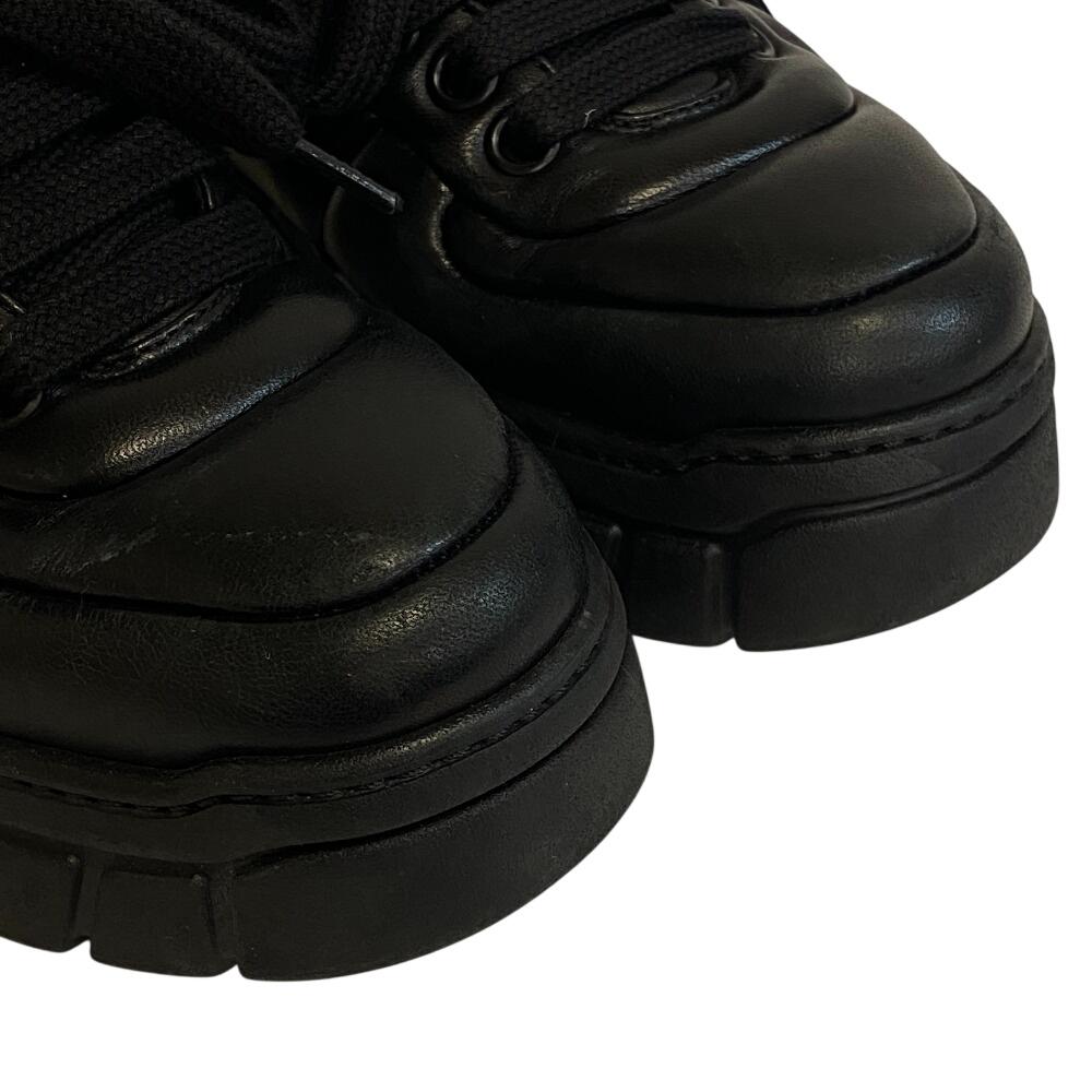 Prada 1E136N Triangle Logo, Triangle, Lace-up, Platform Sole Leather Downtown Sneakers Black Leather Women Used
