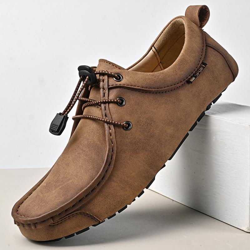 New Vintage Fashion Men's Lace Up All-match Leather Casual Driving Shoes Male Designer Comfort Walking Footwear