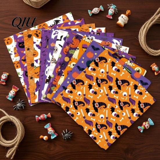 Halloween Collage Paper 12 Sheets Scrapbook Set, 6x6in Double-Sided Craft Paper, Pumpkin Ghost Bat Pattern Decorative for Journal, Card Making,
