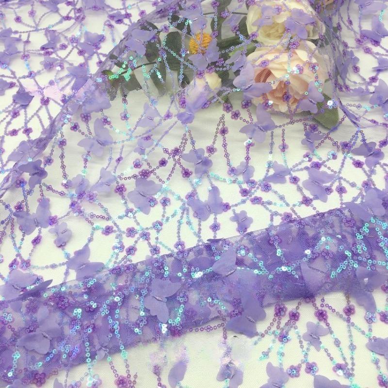 1 Yard Laserstickerei Dreidimensionaler Stoff Schmetterling Netz Kinderkleid Pailletten Stoff Material für Kleidung
