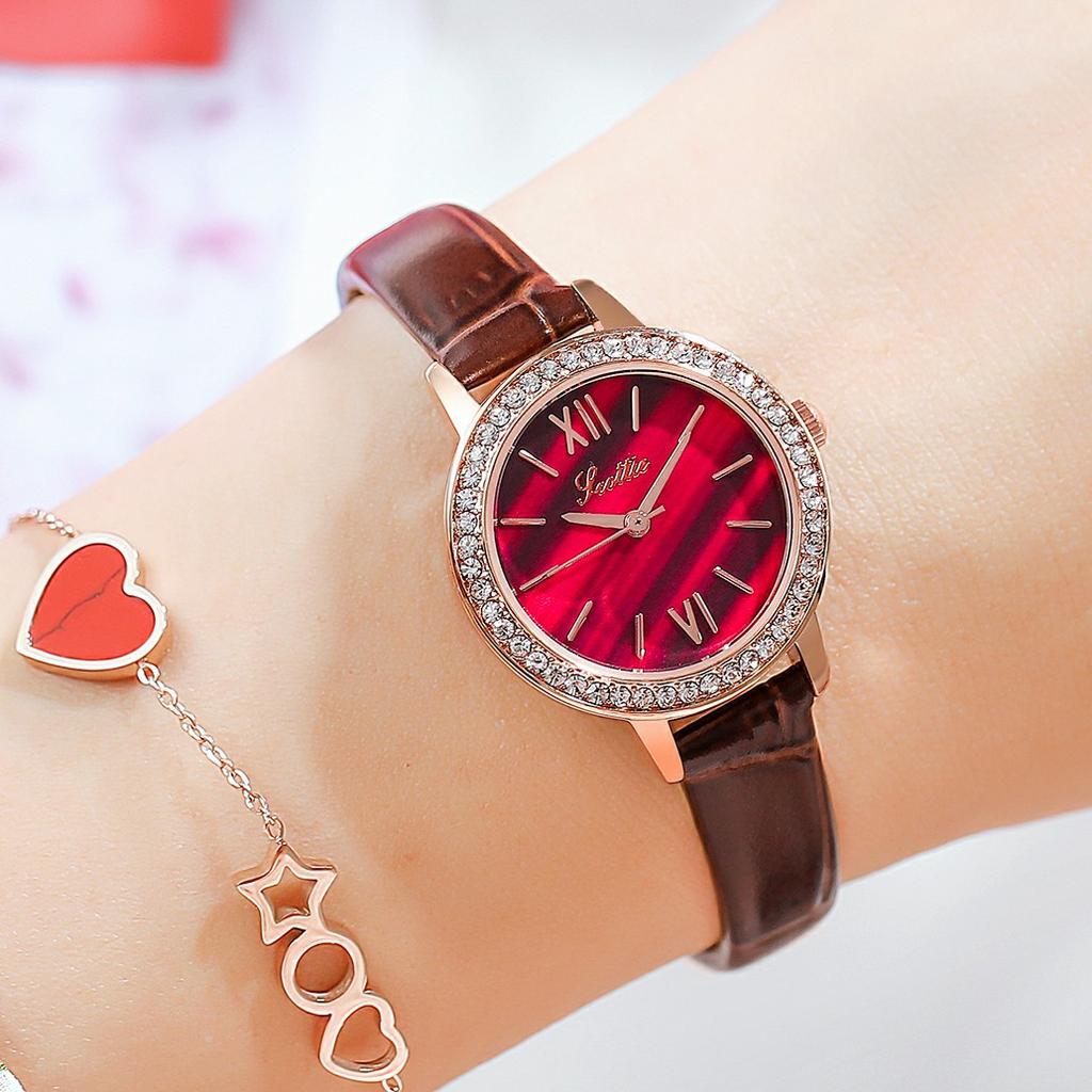 Retro Small Dial Niche Women'S Watch Small Green Watch Waterproof Leather Strap Watch Women
