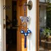 Decorative Door Frame Accent Blue Evil Eyes Wind Chime for Outside Butterfly/Elephant/Tree/Sun/Hand Iron Metal Bell Hanging Ornament Home Garden