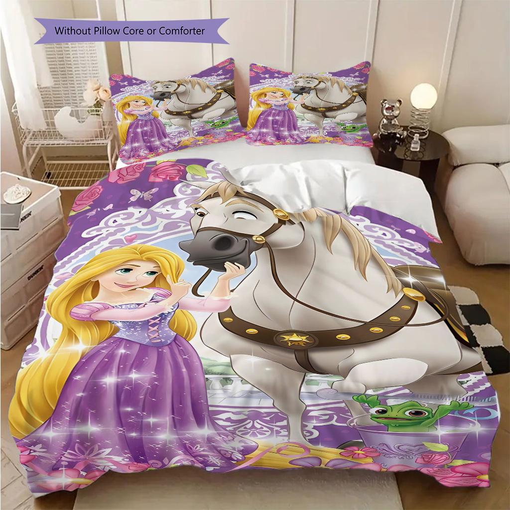 Sweet Fantasy Princess Bedding Set – Rapunzel & JasminePattern printing(1*Duvet Cover + 2*Pillowcase, Without Core),