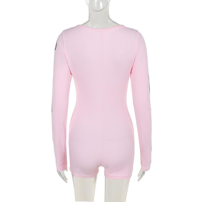 AltGoth Dark Goth Hotsweet Jumpsuit Damen Y2k E-Girl Totenkopf Print Langarm O-Ausschnitt Hohe Taille Strampler Punk Grunge Indie Kleidung