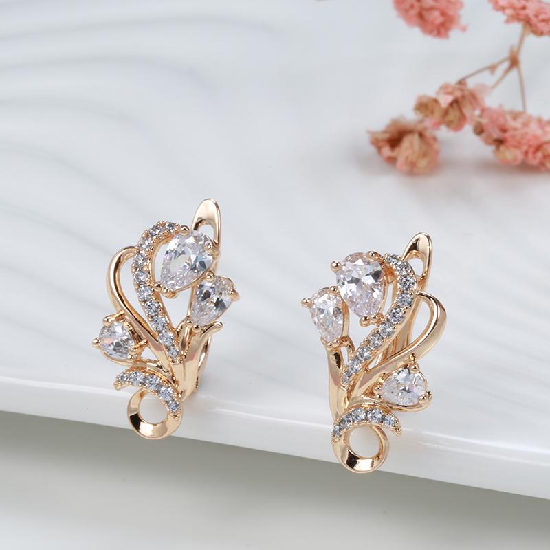 Luxury Designer  Rose Gold Color Dangle Earrings For Women Fashion Jewelry  Natural Zircon Flower Vintage Earrings