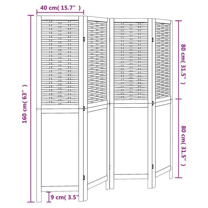 VidaXL Cloison de Séparation 4 Panneaux, Séparateur de Pièce, Écran d'Intimité, Paravent de Salon Chambre, Marron Foncé Bois 358705