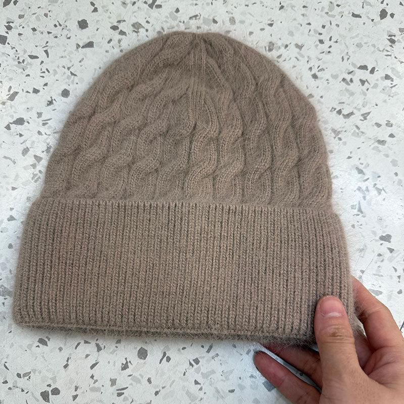 Rabbit fur women's twisted wool hat autumn and winter windproof and warm bald hat outdoor casual pullover hat