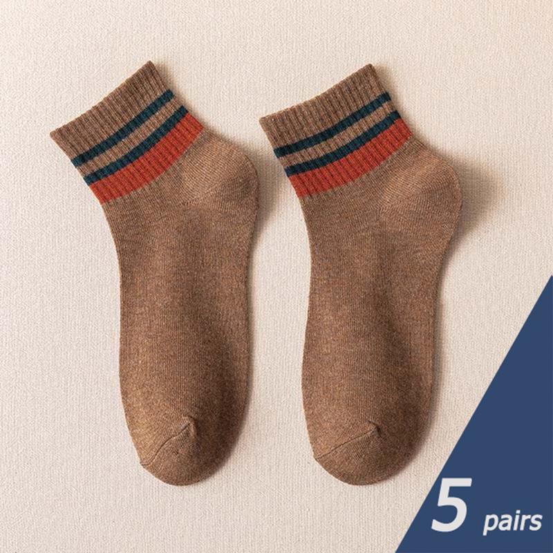 LKWDer Brand 5 Pairs Autumn Winter Men Thermal Socks Solid Color Stripe Fashion Casual Cotton Sweat Absorption Thick Comfortable