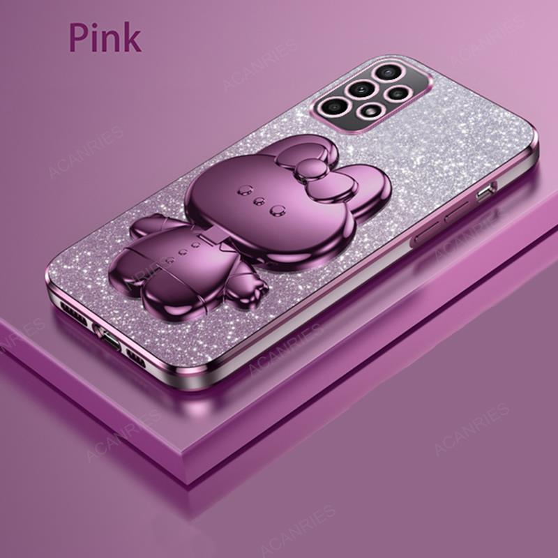 Cute 3D Rabbit Makeup Mirror Stand Plating Case For Samsung Galaxy A53 A33 A13 A52 A32 A72 A23 4g 5g Protect Back Cover A 52 53