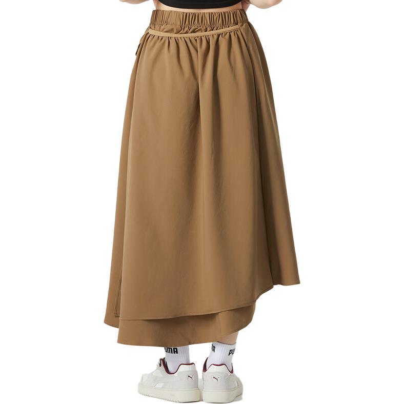 Puma Solid Color Spliced Breathable Fitted Casual Maxi Skirt Women Skirts Brown 623025-93