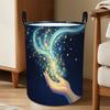 1pc Laundry Basket, Starlight Printed Dirty Clothes Basket, Foldable Storage Basket with Handle, Polyester Material, Very Suitable for Tidying Up Room